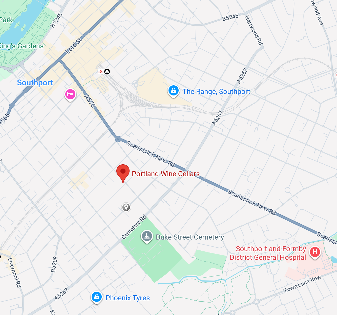 map of southport with portland wines highlighted