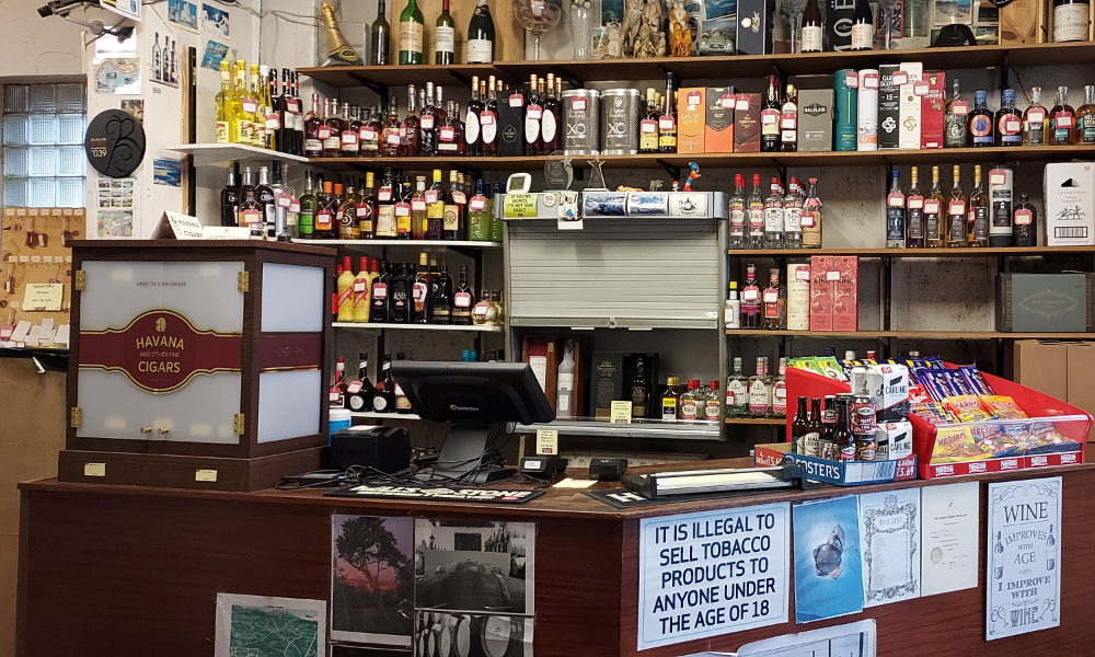 The counter inside the shop