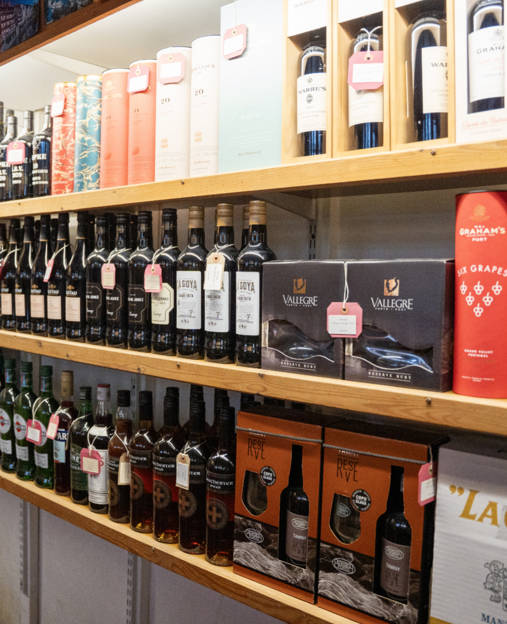 Shelf with bottles on